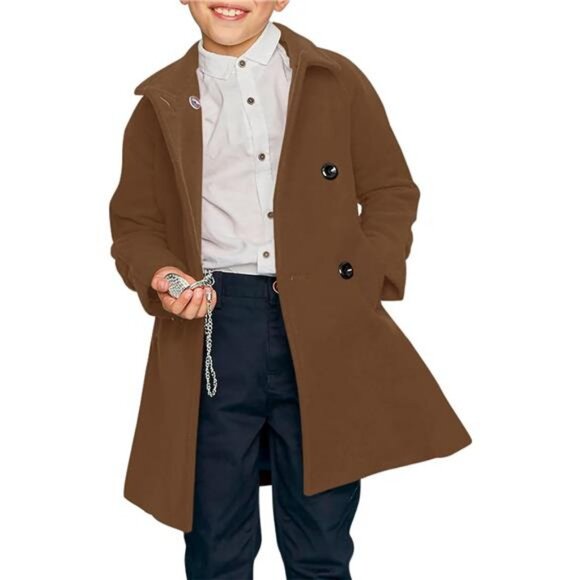 Boys Double Breasted Pea Coat Kids Winter Notched Collar